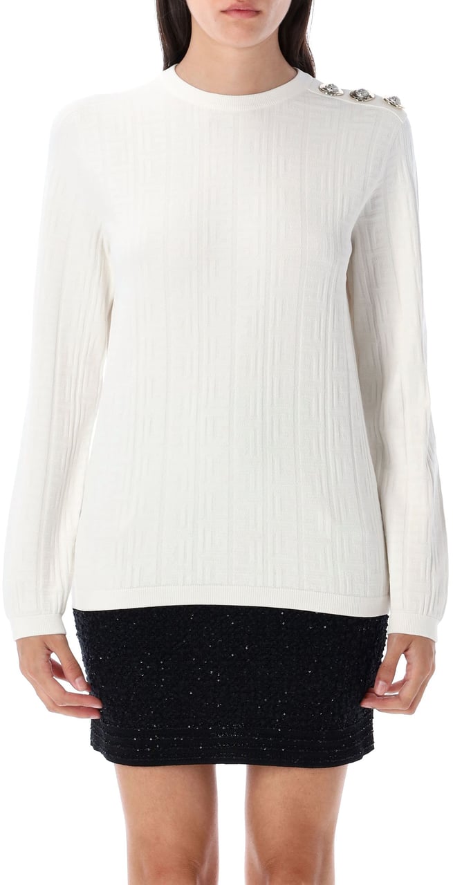 Balmain Ls 3 Btn Monogram Knit Top Naturel Divers