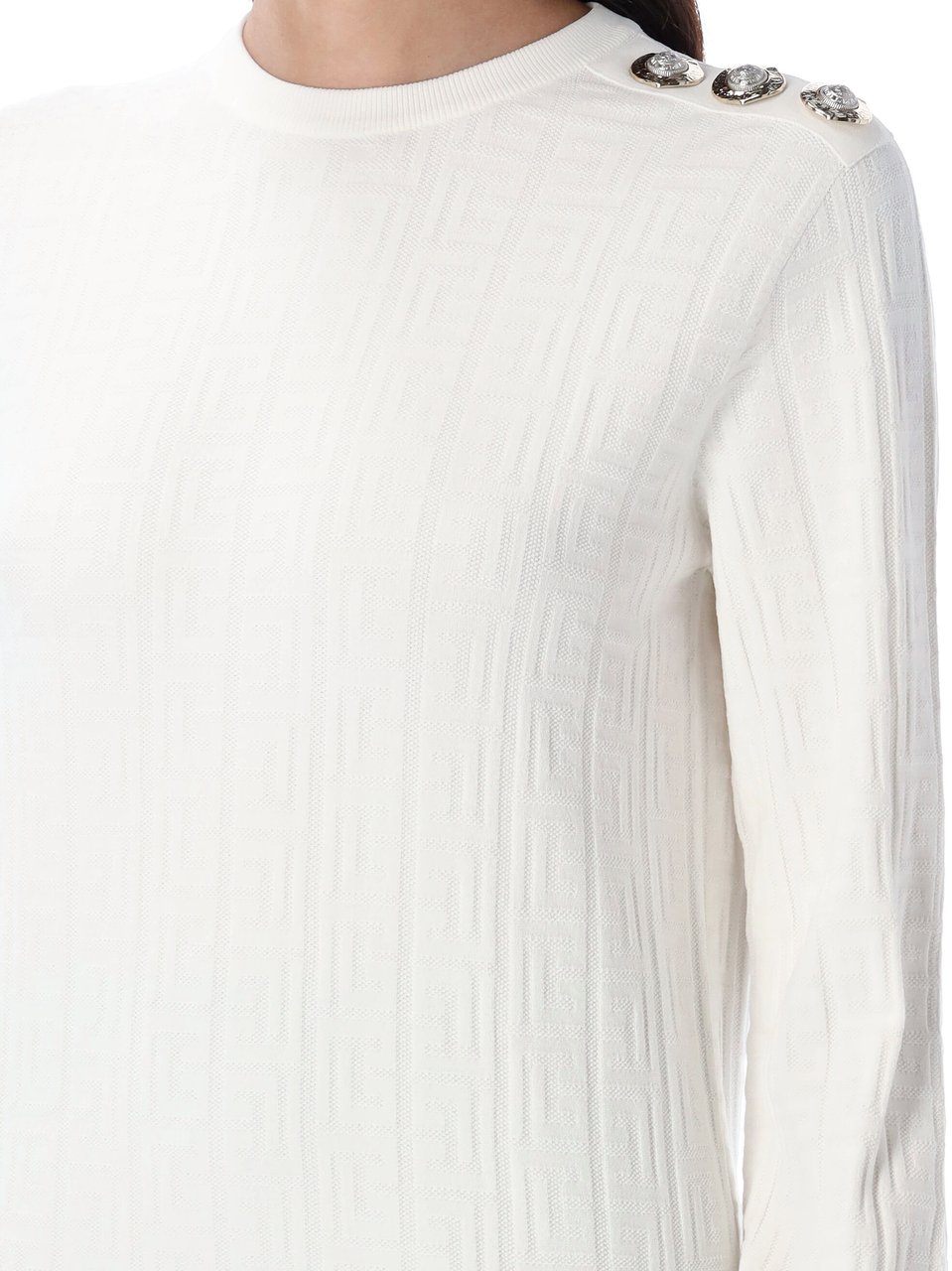 Balmain Ls 3 Btn Monogram Knit Top Naturel Divers