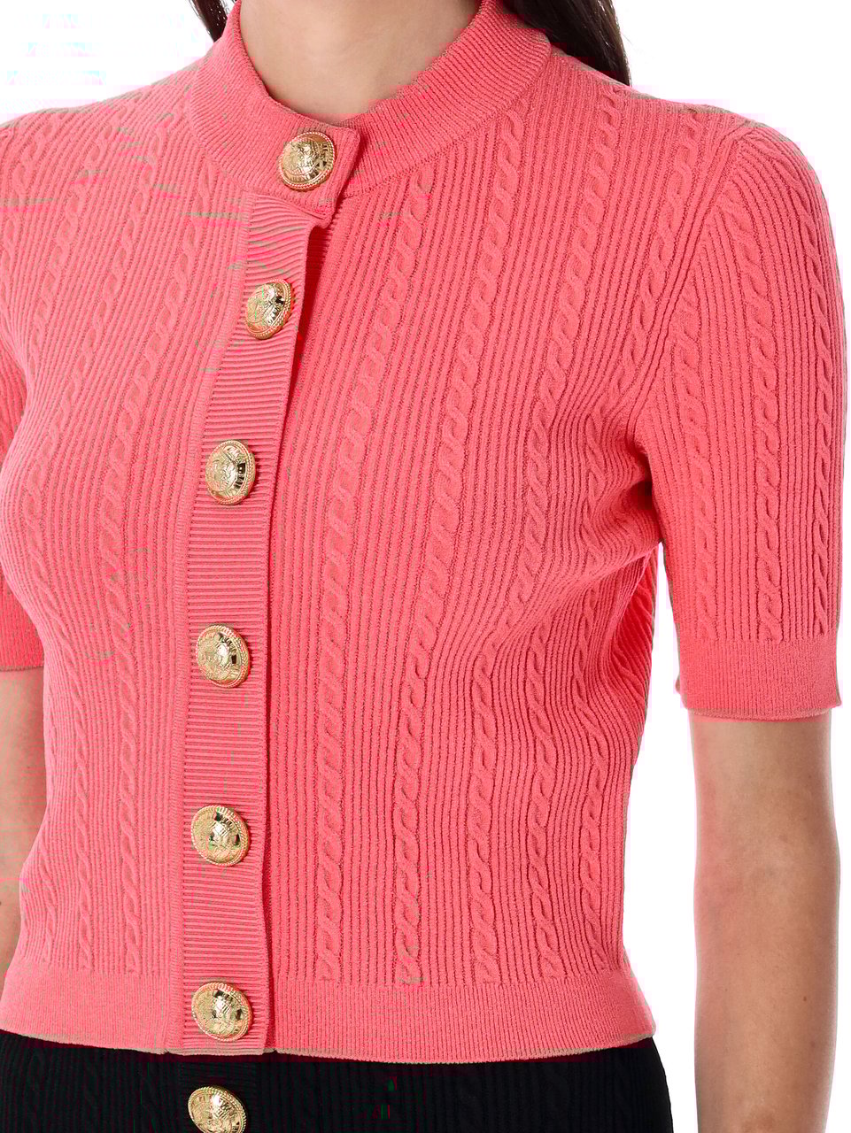 Balmain Ribbed and cable-knit cardigan Roze