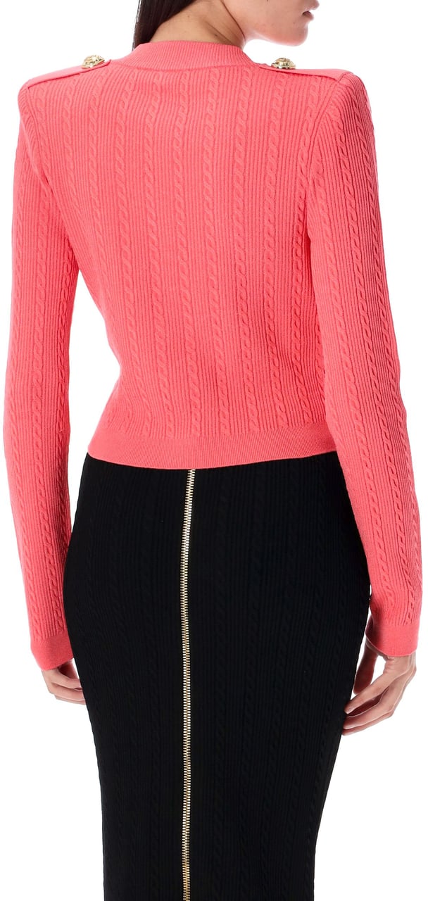 Balmain Long sleeves ribbed and cable-knit cardigan Roze