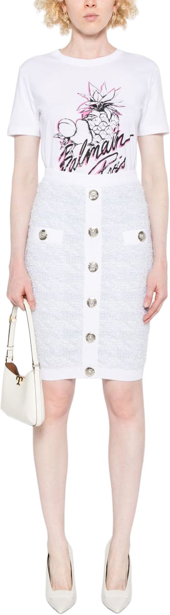 Balmain High-Waisted Knee-Length Tweed Skirt Wit