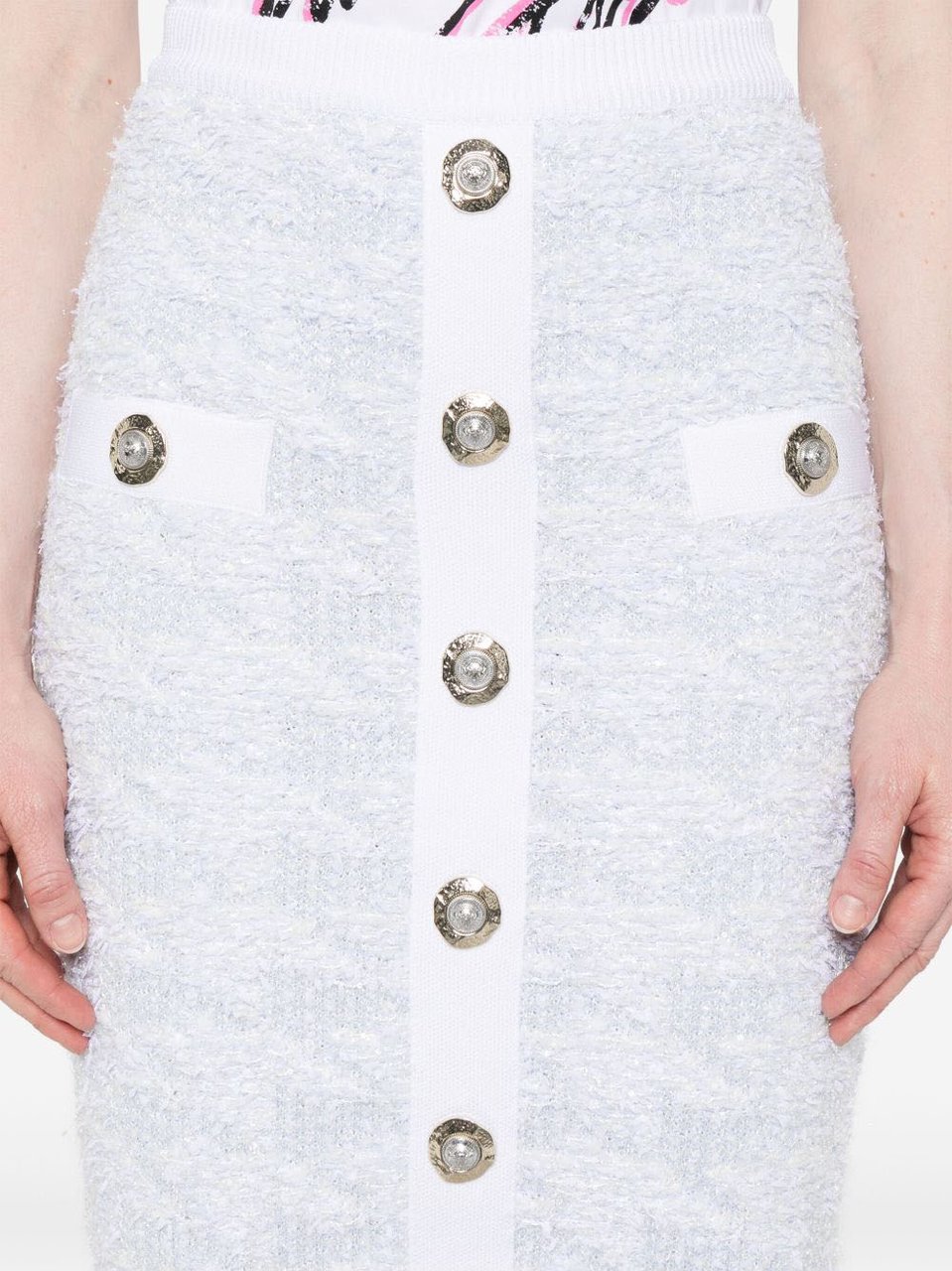 Balmain High-Waisted Knee-Length Tweed Skirt Wit