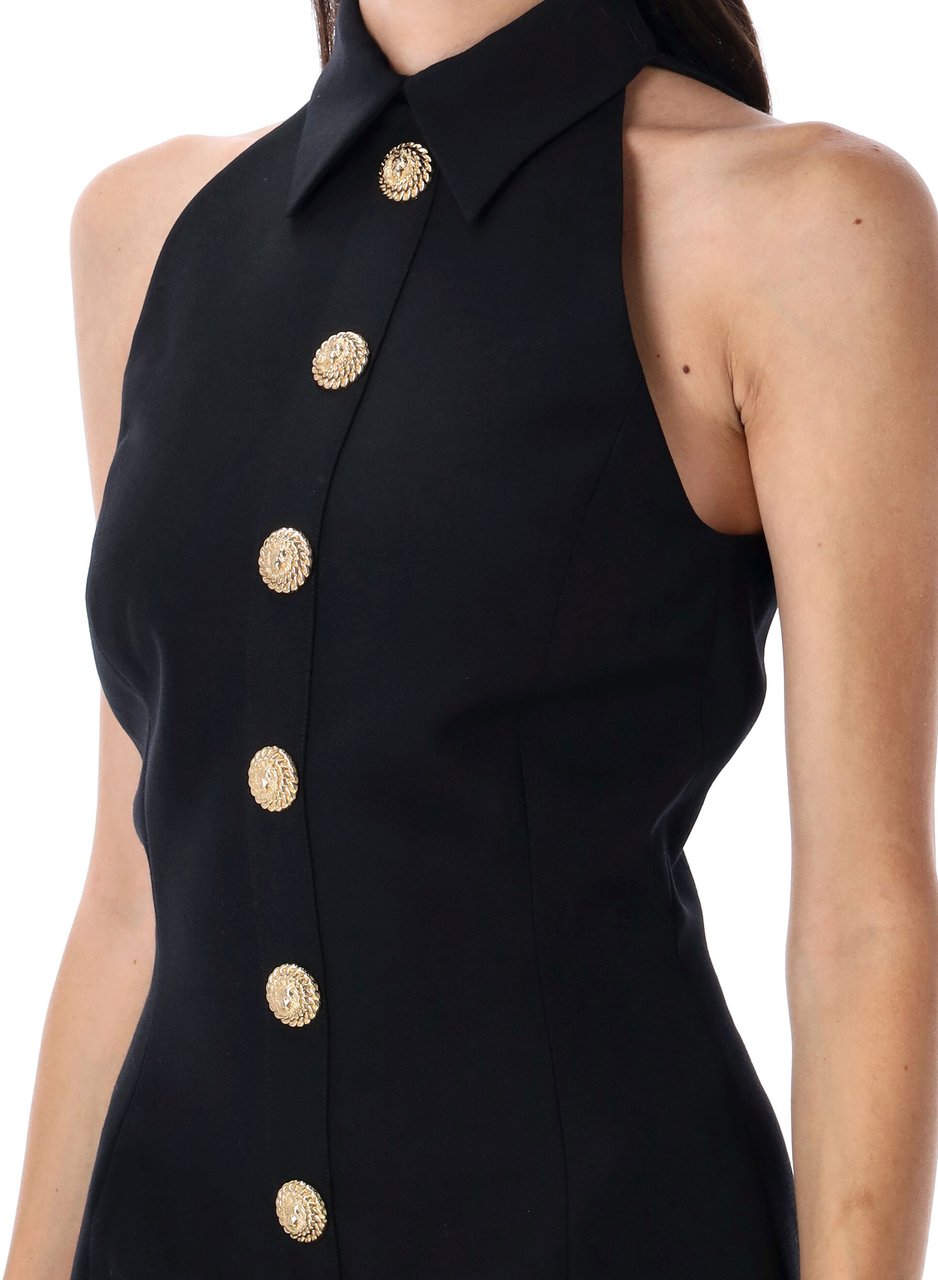 Balmain Buttoned Halter Neck Mini Dress Nero Zwart