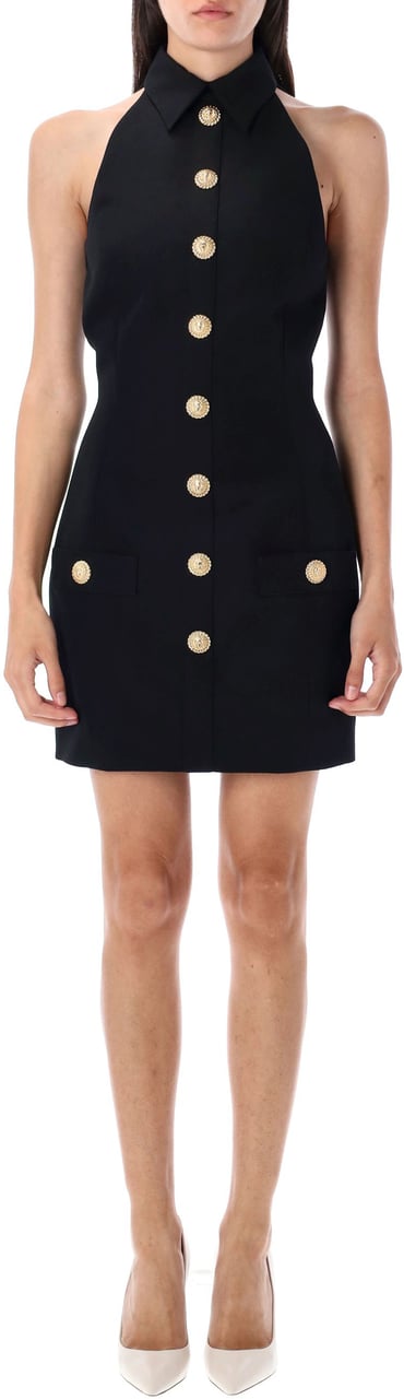 Balmain Buttoned Halter Neck Mini Dress Nero Zwart