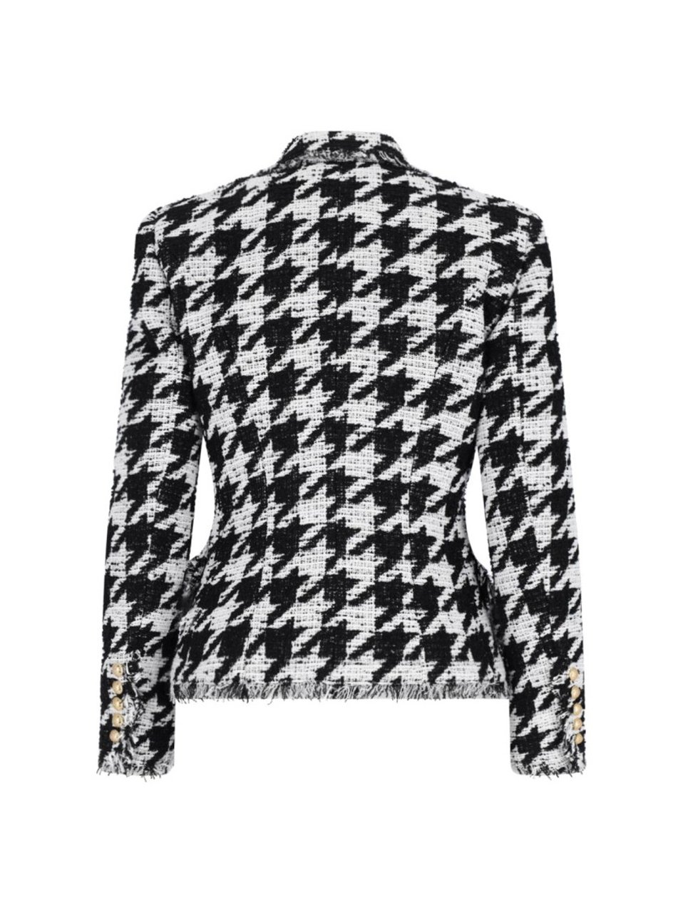 Balmain Double-Breasted Houndstooth Blazer With Frayed Design Zwart