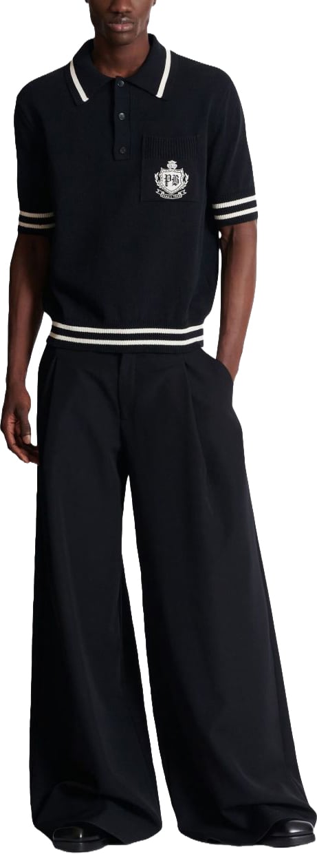 Balmain Ribbed Knit Polo Shirt Zwart
