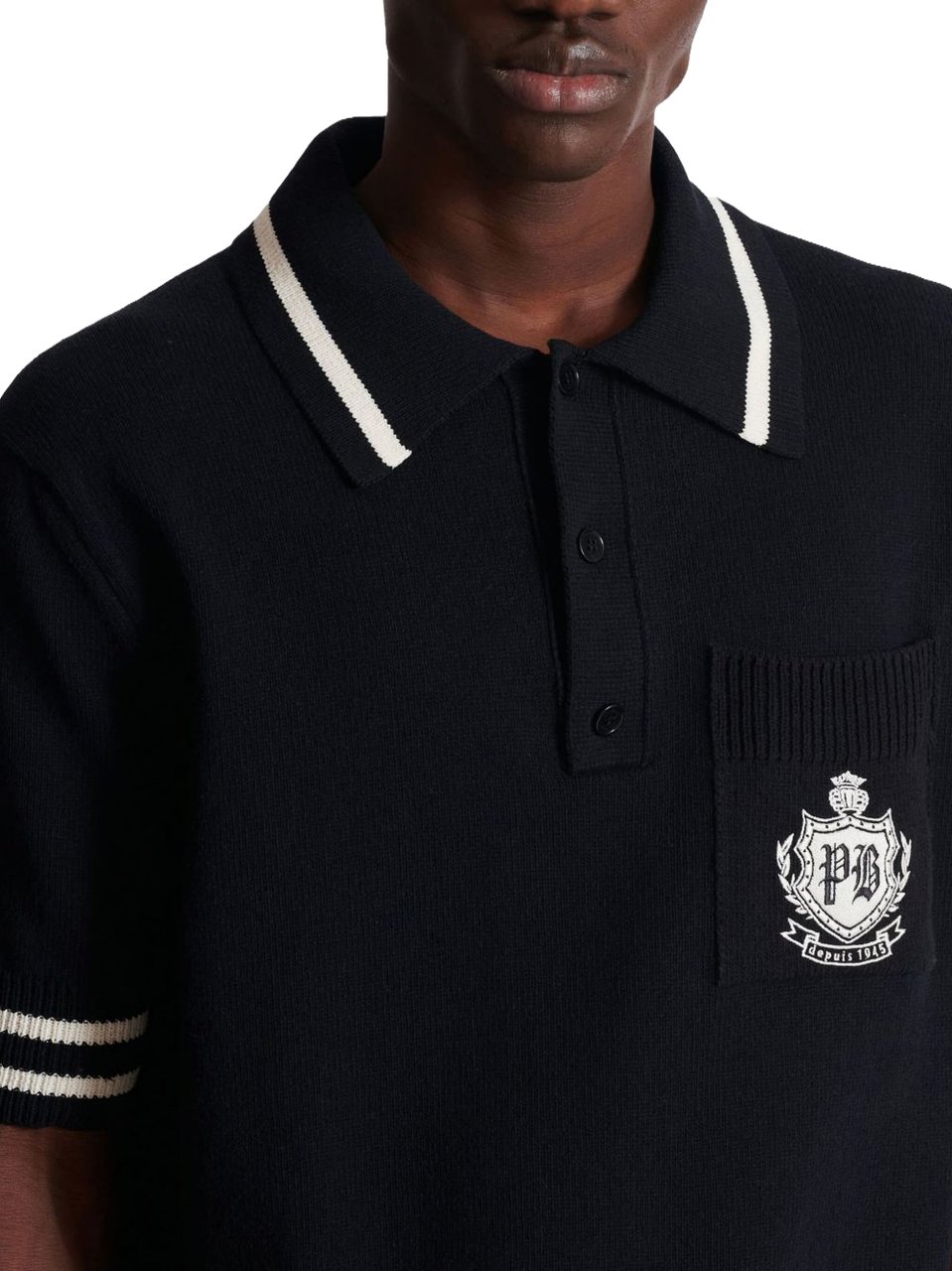 Balmain Ribbed Knit Polo Shirt Zwart