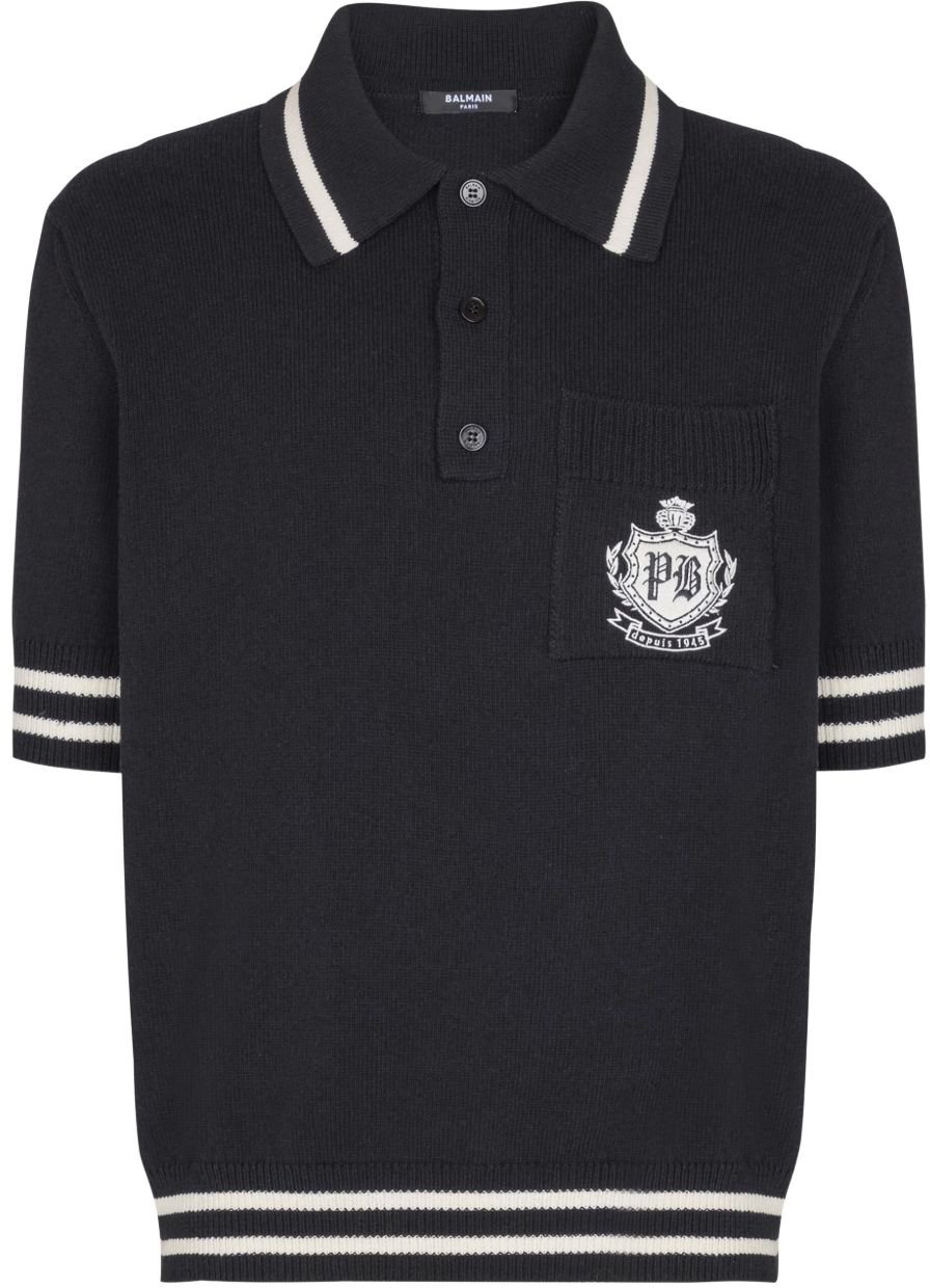 Balmain Ribbed Knit Polo Shirt Zwart