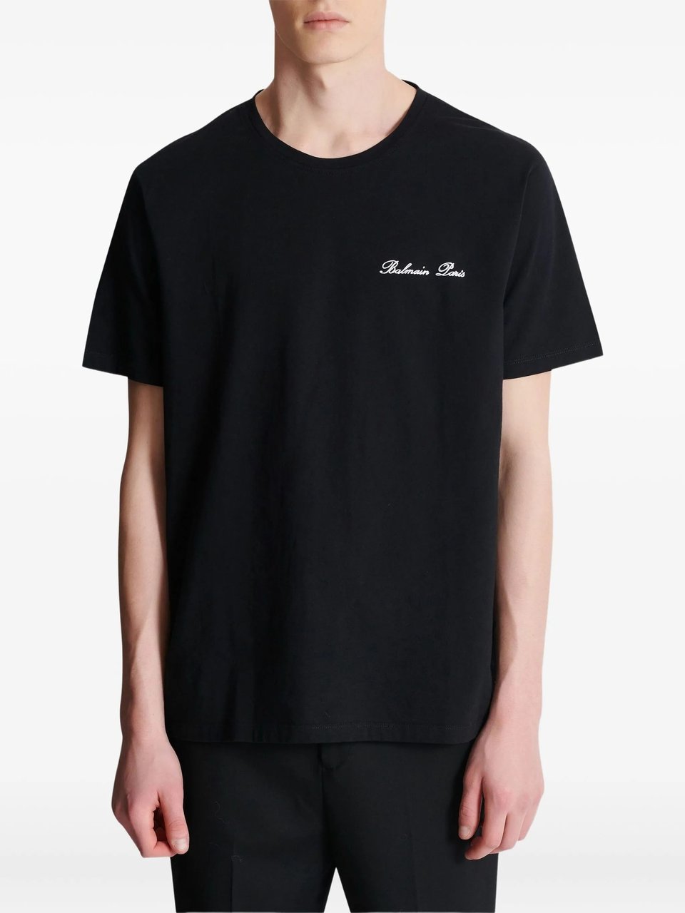 Balmain Black Loose Ss Script Logo T-Shirt Zwart
