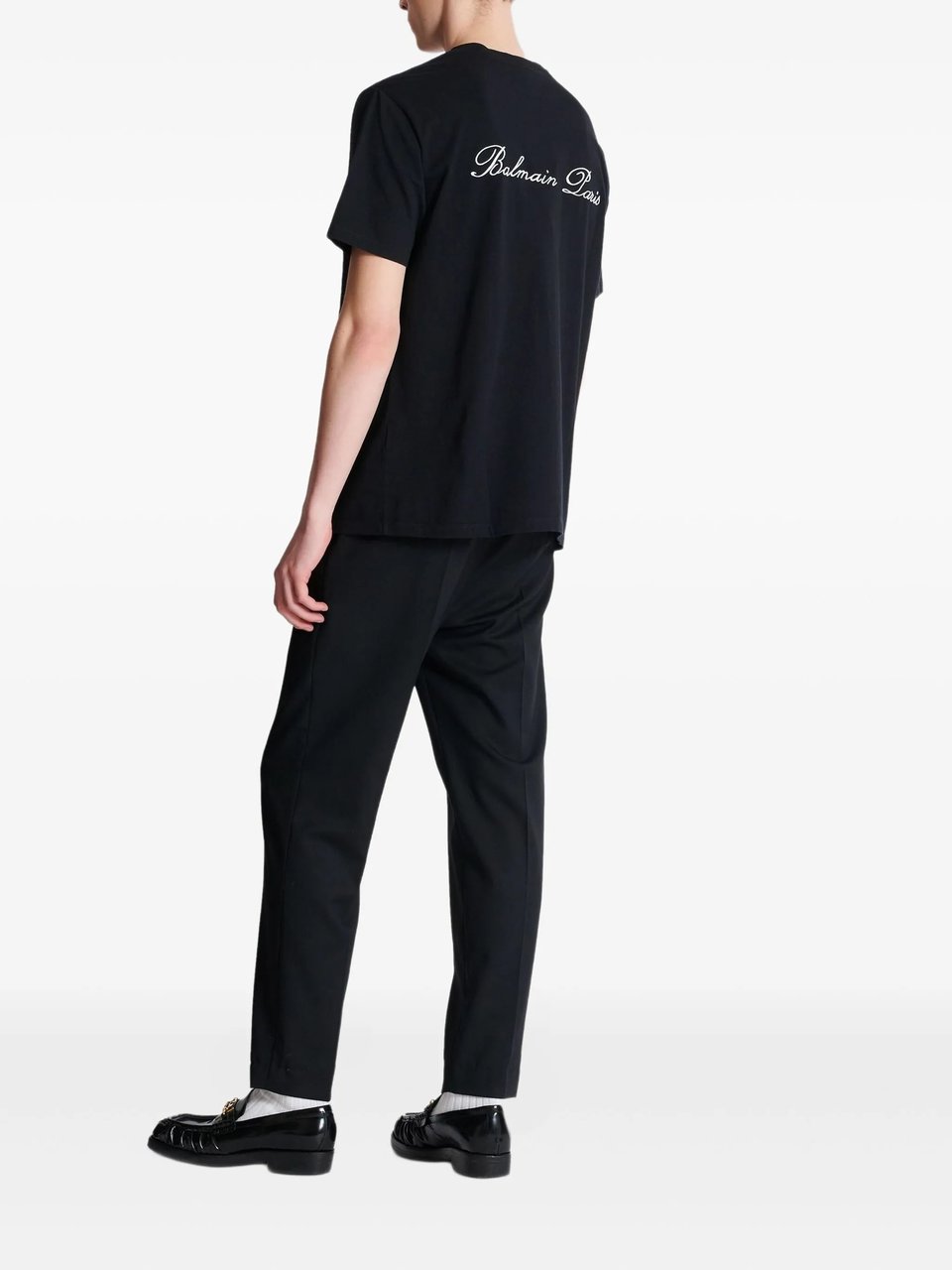 Balmain Black Loose Ss Script Logo T-Shirt Zwart