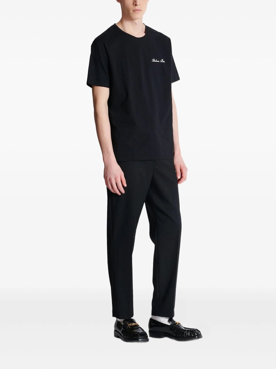 Balmain Black Loose Ss Script Logo T-Shirt Zwart
