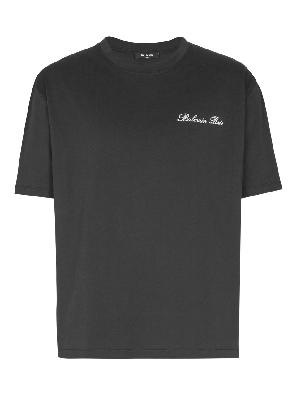 Balmain Black Loose Ss Script Logo T-Shirt Zwart