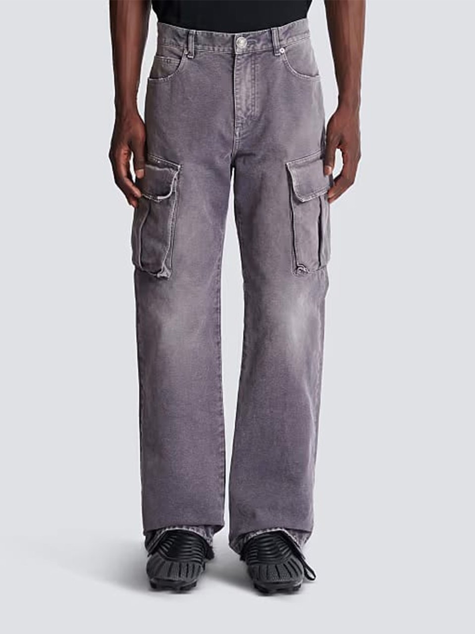 Balmain Faded Grey Large Jeans Cargo Jeans Grijs