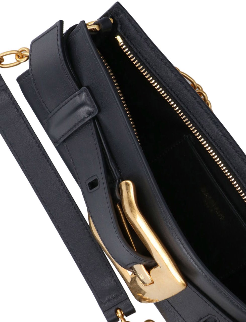 Balmain Black Anthem Calf Leather Chain Clutch Zwart
