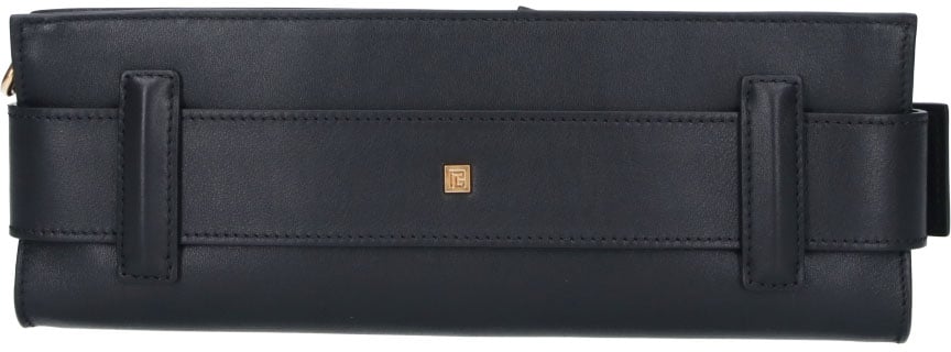 Balmain Black Anthem Calf Leather Chain Clutch Zwart
