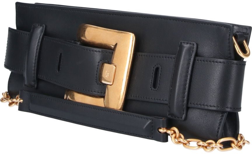 Balmain Black Anthem Calf Leather Chain Clutch Zwart