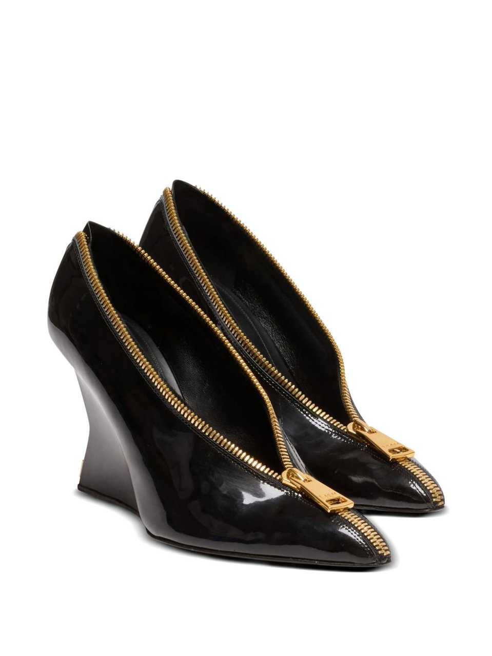 Balmain Pointed-Toe Heels with Sculptural Wedge Zwart