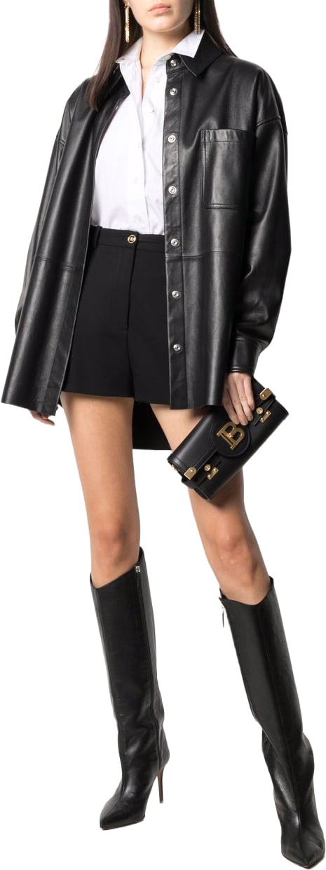 Balmain Black Leather Shoulder Bag Zwart