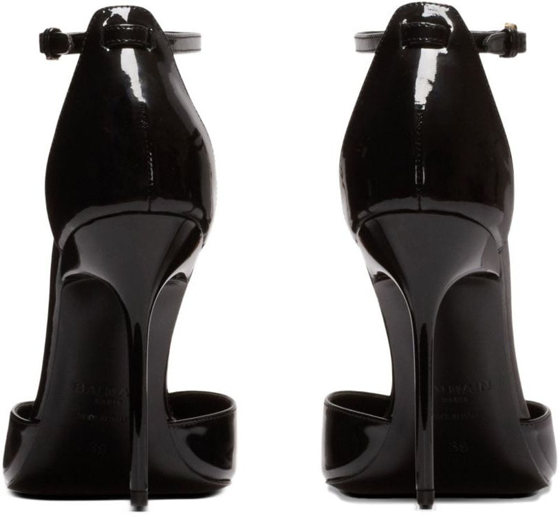 Balmain Glossy Pointed-Toe Pumps With Gold Chain Detailing Zwart
