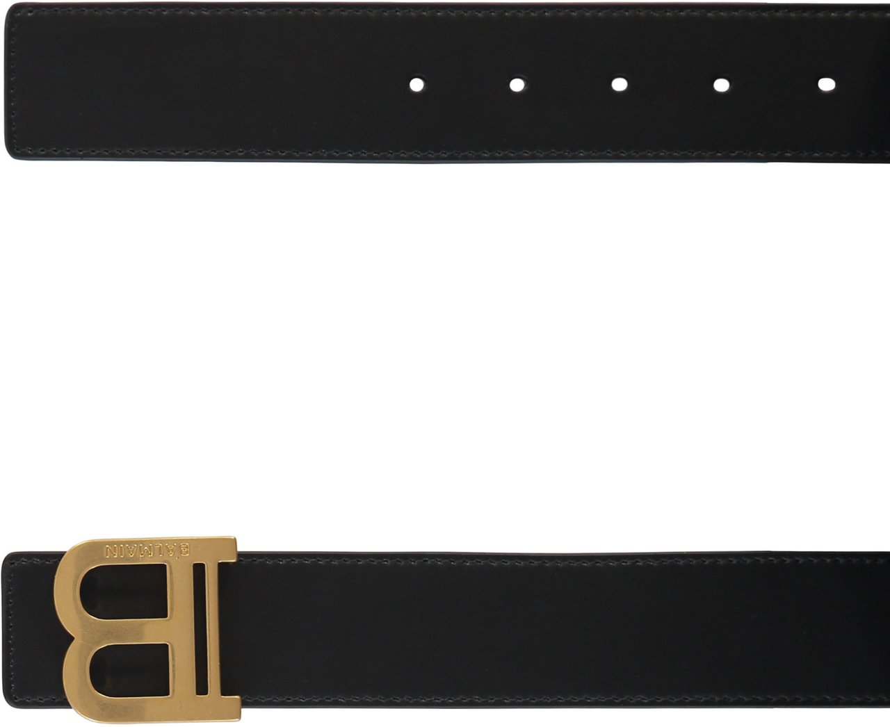 Balmain Elegant black leather belt with gold buckle Zwart