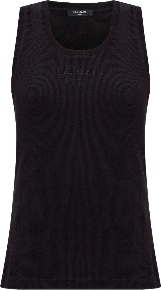 Balmain Sleeveless Black Top with Round Neckline Zwart