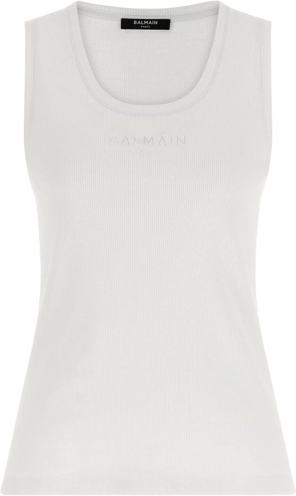 Balmain Sleeveless Ribbed Top with Round Neckline Wit
