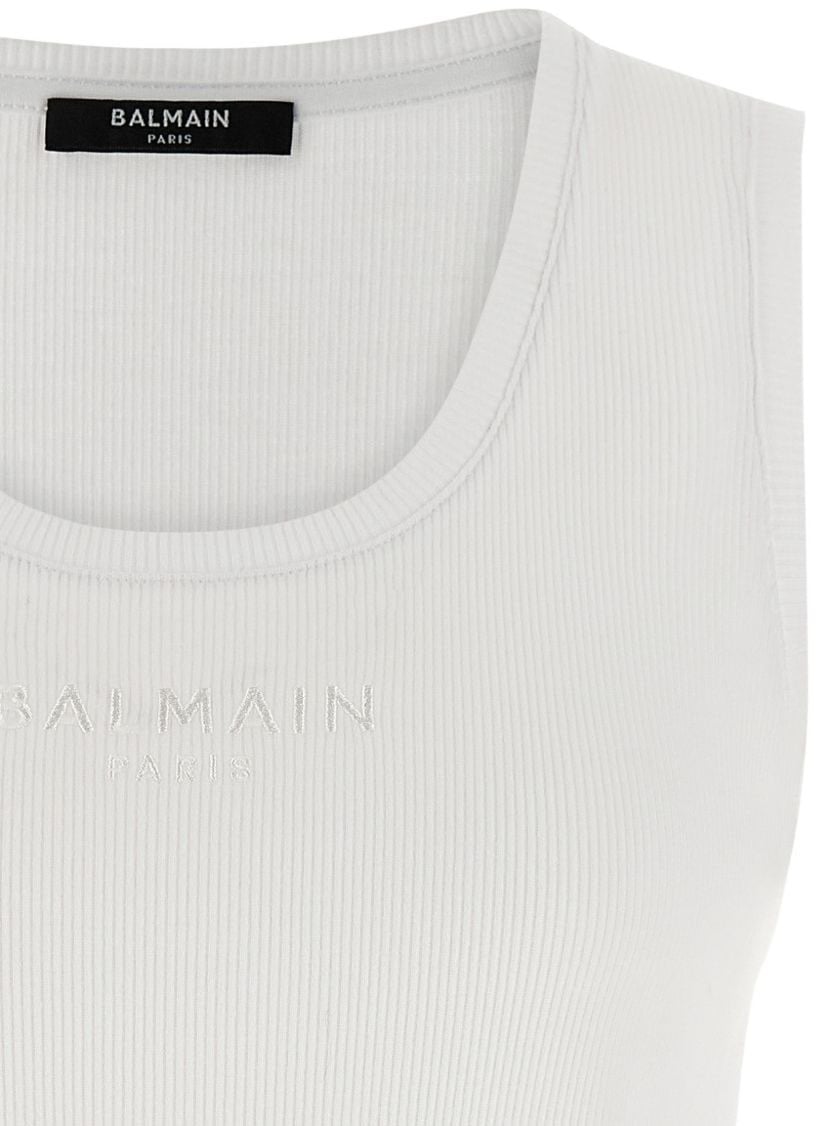 Balmain Sleeveless Ribbed Top with Round Neckline Wit