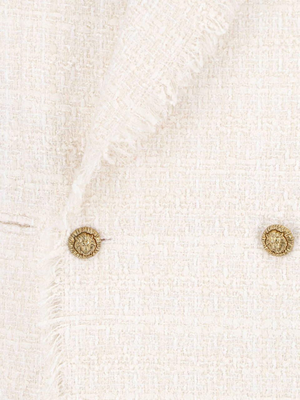 Balmain Cream Double-Breasted Tweed Gold-Tone Blazer Neutraal