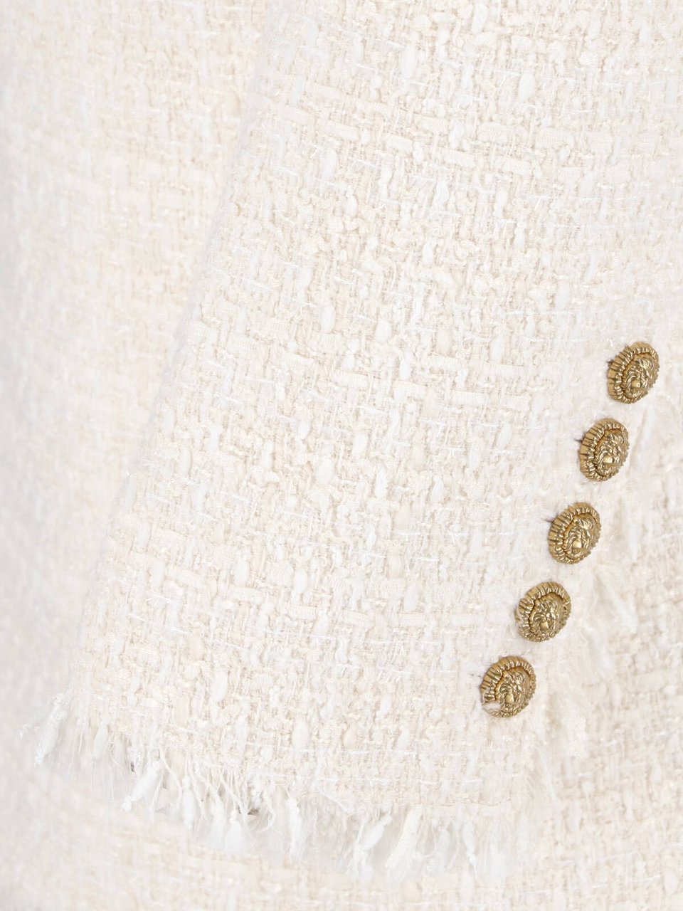 Balmain Cream Double-Breasted Tweed Gold-Tone Blazer Neutraal