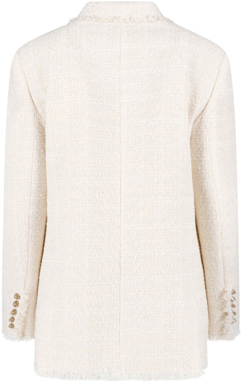 Balmain Cream Double-Breasted Tweed Gold-Tone Blazer Neutraal