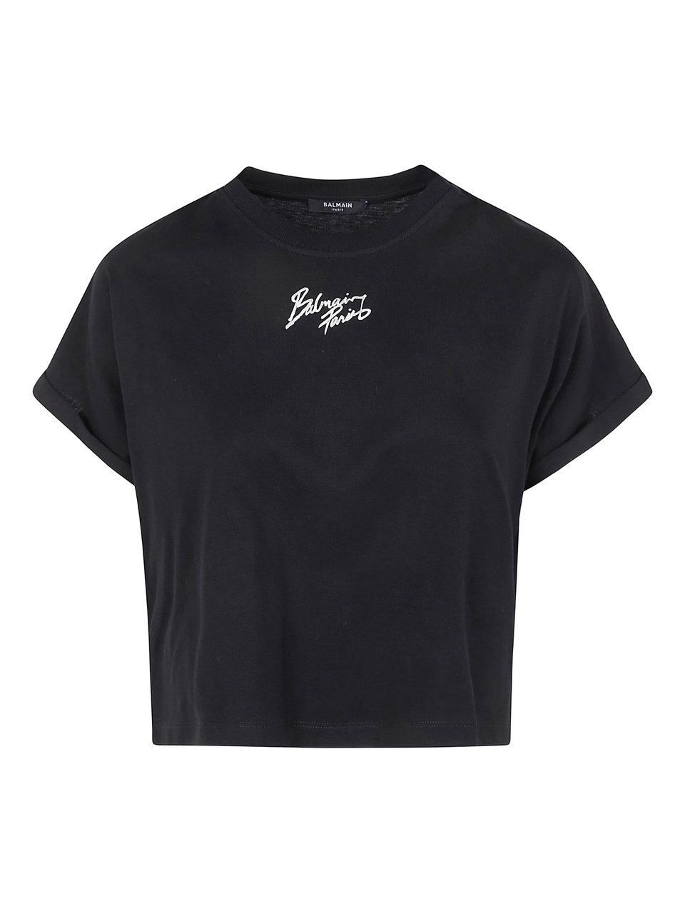 Balmain Cropped Black Boxy Silhouette T-Shirt Zwart