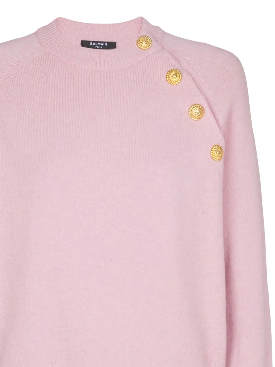 Balmain Cropped Pink Decorative Gold Button Sweater Paars