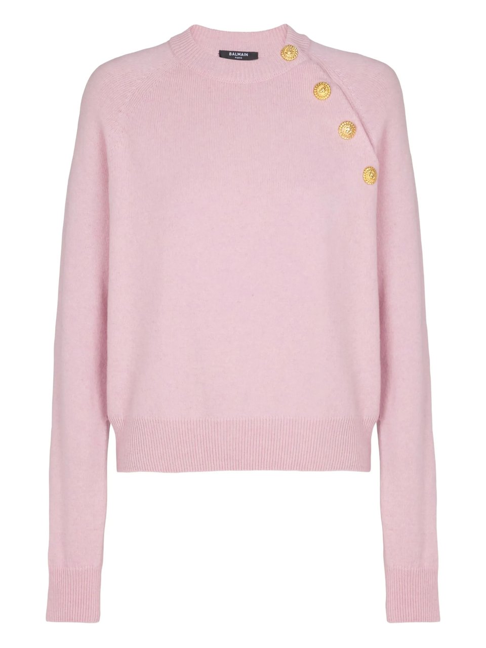 Balmain Cropped Pink Decorative Gold Button Sweater Paars