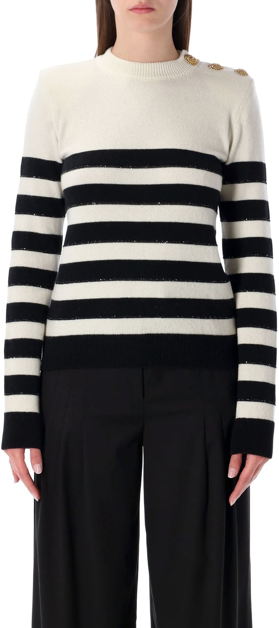 Balmain Balmain striped wool cashmere buttoned jumper Neutraal