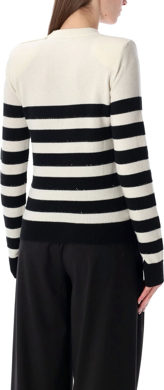 Balmain Balmain striped wool cashmere buttoned jumper Neutraal