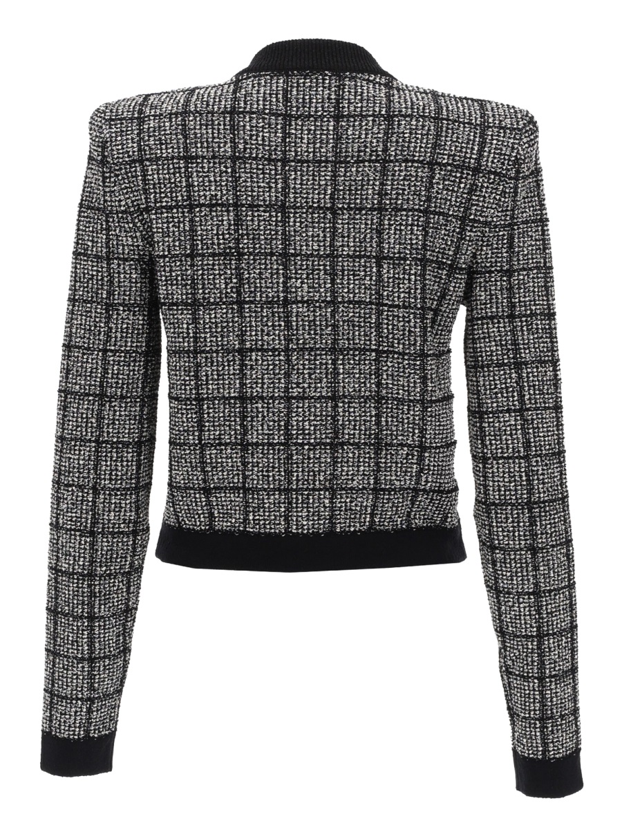 Balmain Textured Checkered Pattern Cropped Cardigan Grijs