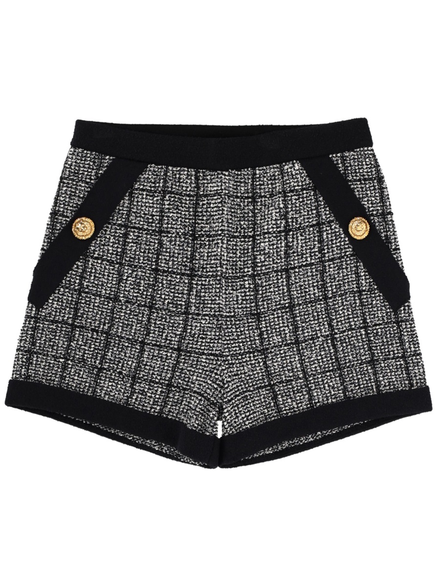 Balmain Cotton Tweed Checkered Front Pockets Shorts Grijs