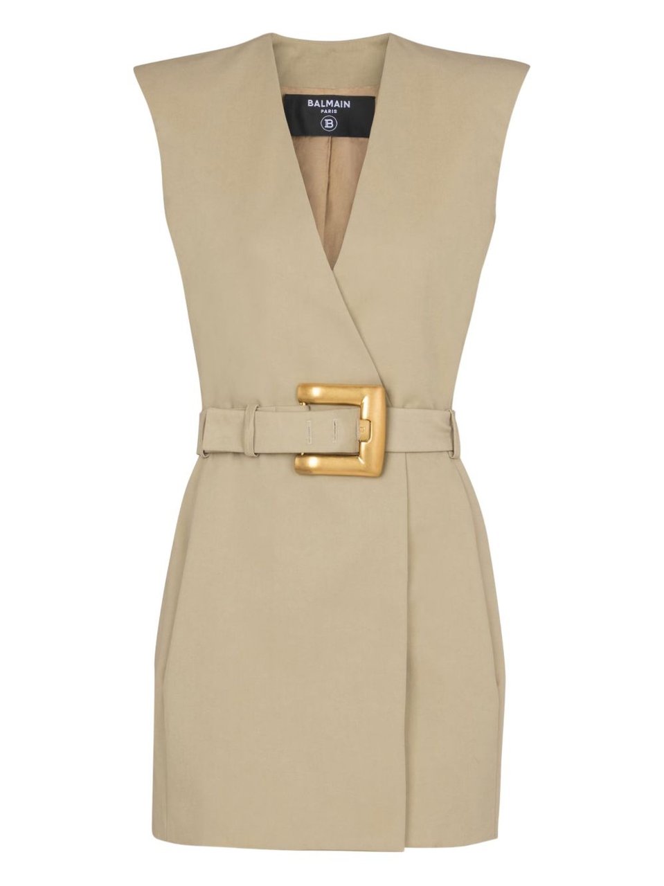 Balmain Structured Beige Cotton Gabardine Mini Dress Neutraal