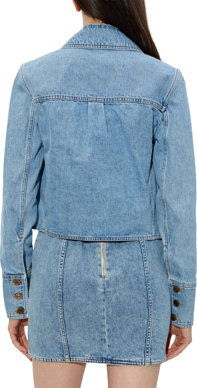 Balmain Cropped Light Blue Denim Jacket Blauw