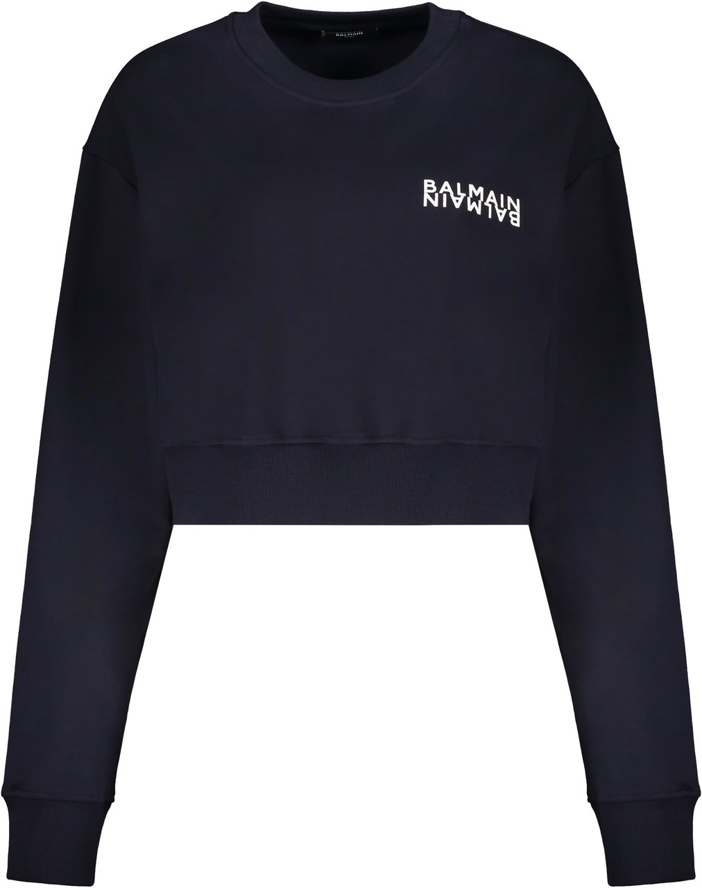 Balmain Dark blue crop sweatshirt with logo Wit