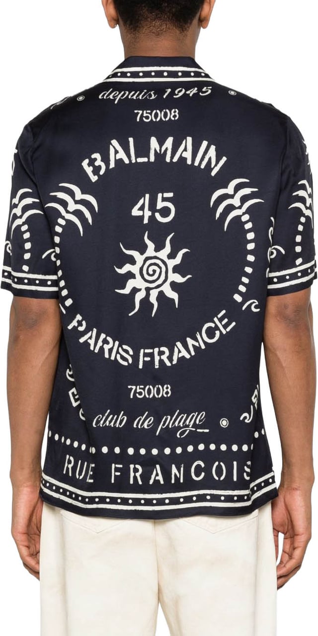 Balmain Graphic Print Short-Sleeve Camp Collar Shirt Zwart