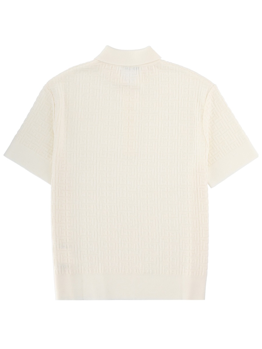 Balmain Textured Merino Wool Polo Shirt Wit