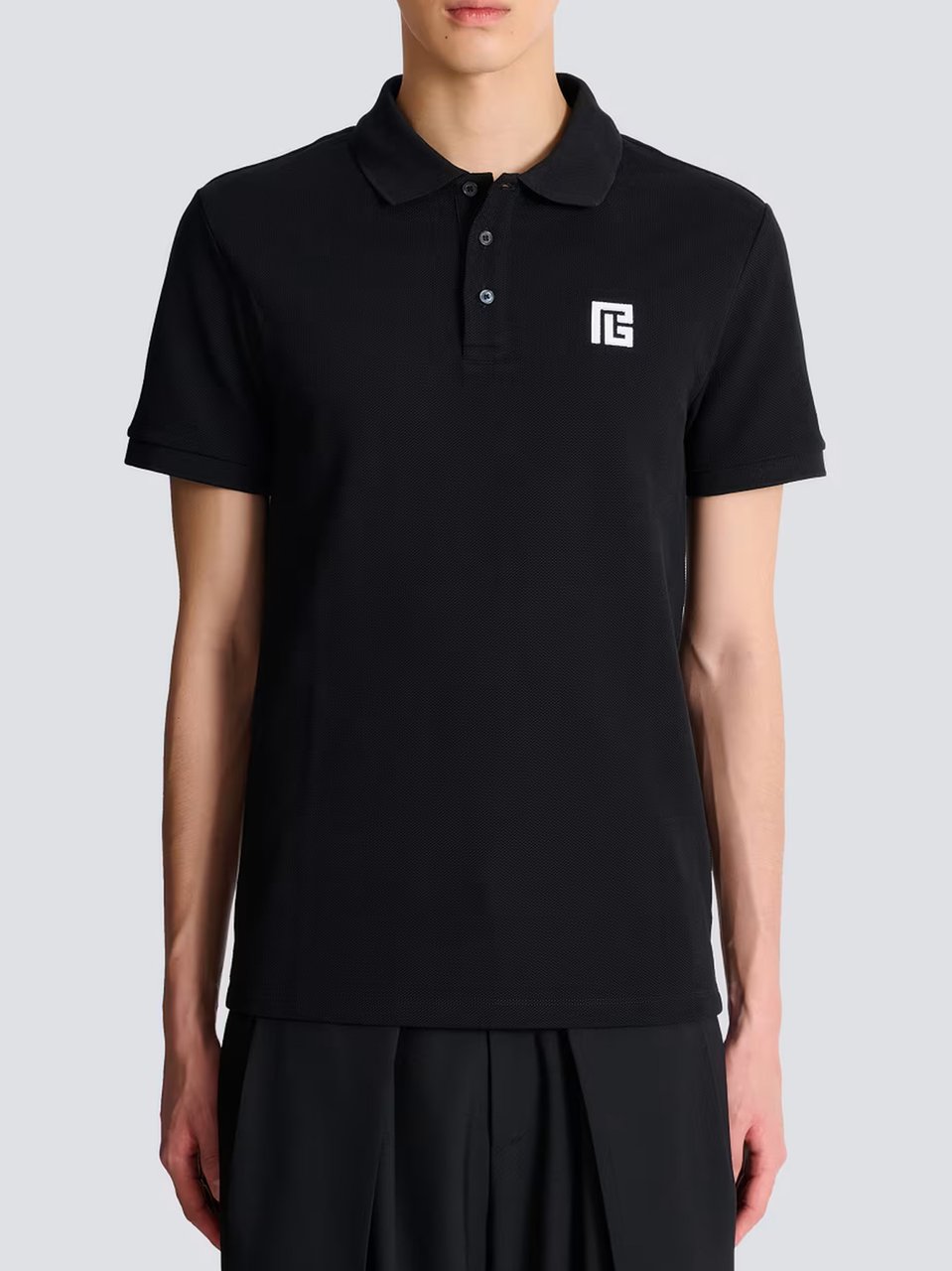 Balmain Black Classic Ss Cotton Polo Shirt Zwart
