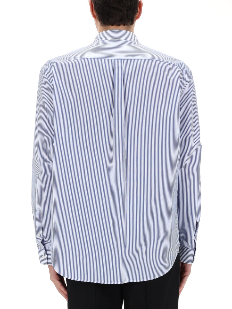 Balmain Blue Vertical Stripes Embroidered Shirt Blauw