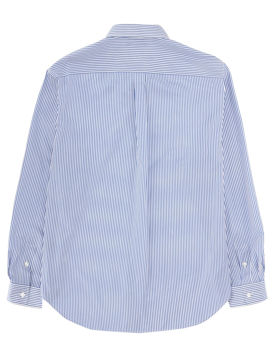 Balmain Blue Vertical Stripes Embroidered Shirt Blauw