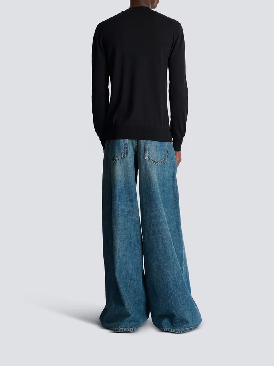 Balmain Black Classic Crew Neck Cotton Sweater Zwart