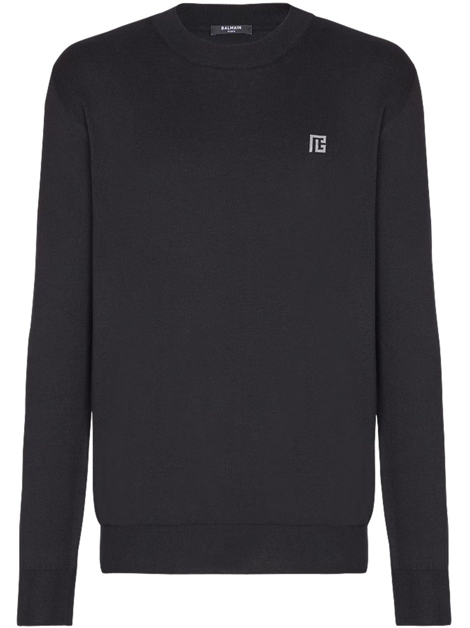 Balmain Black Classic Crew Neck Cotton Sweater Zwart
