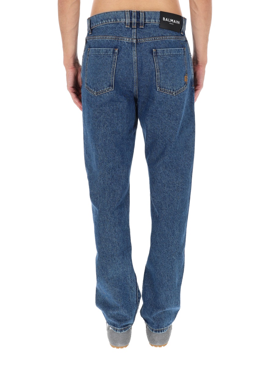 Balmain Medium Blue Straight Denim Jeans Groen