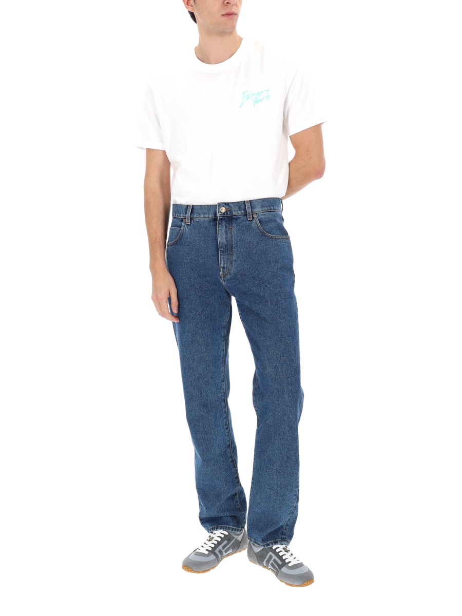 Balmain Medium Blue Straight Denim Jeans Groen