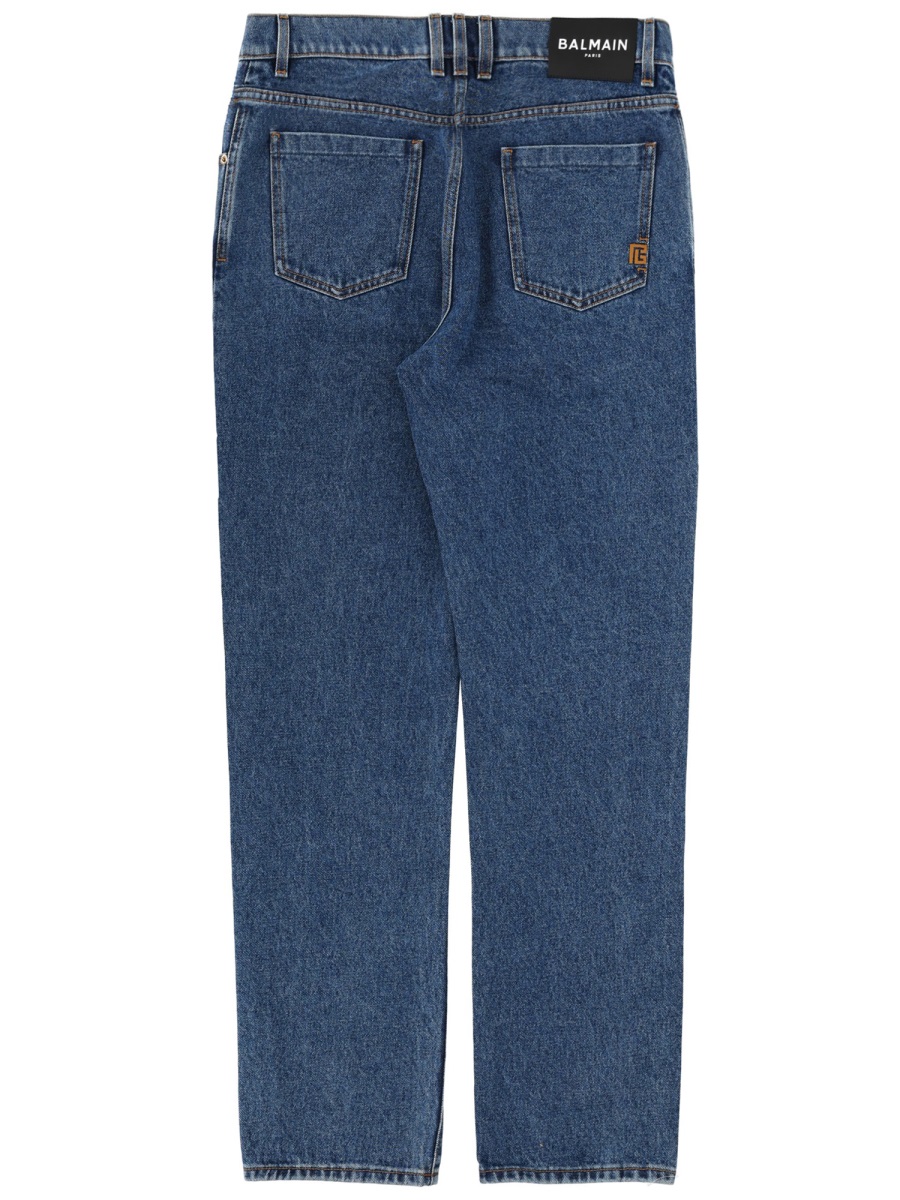 Balmain Medium Blue Straight Denim Jeans Groen